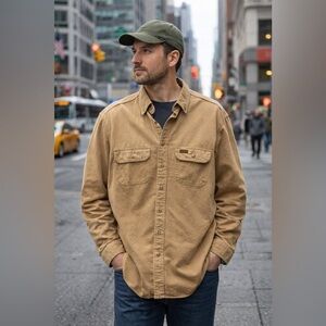 Vintage Y2K Carhartt Men’s L Tall 100% Cotton Button Up Tan Work Shirt